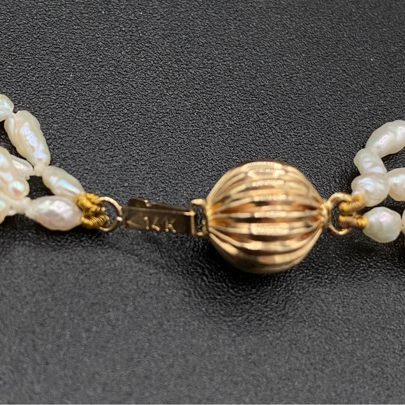 Vintage Ross Simon 14k Rice Pearl Black Onyx Multistrand Necklace - Picture 3 of 8